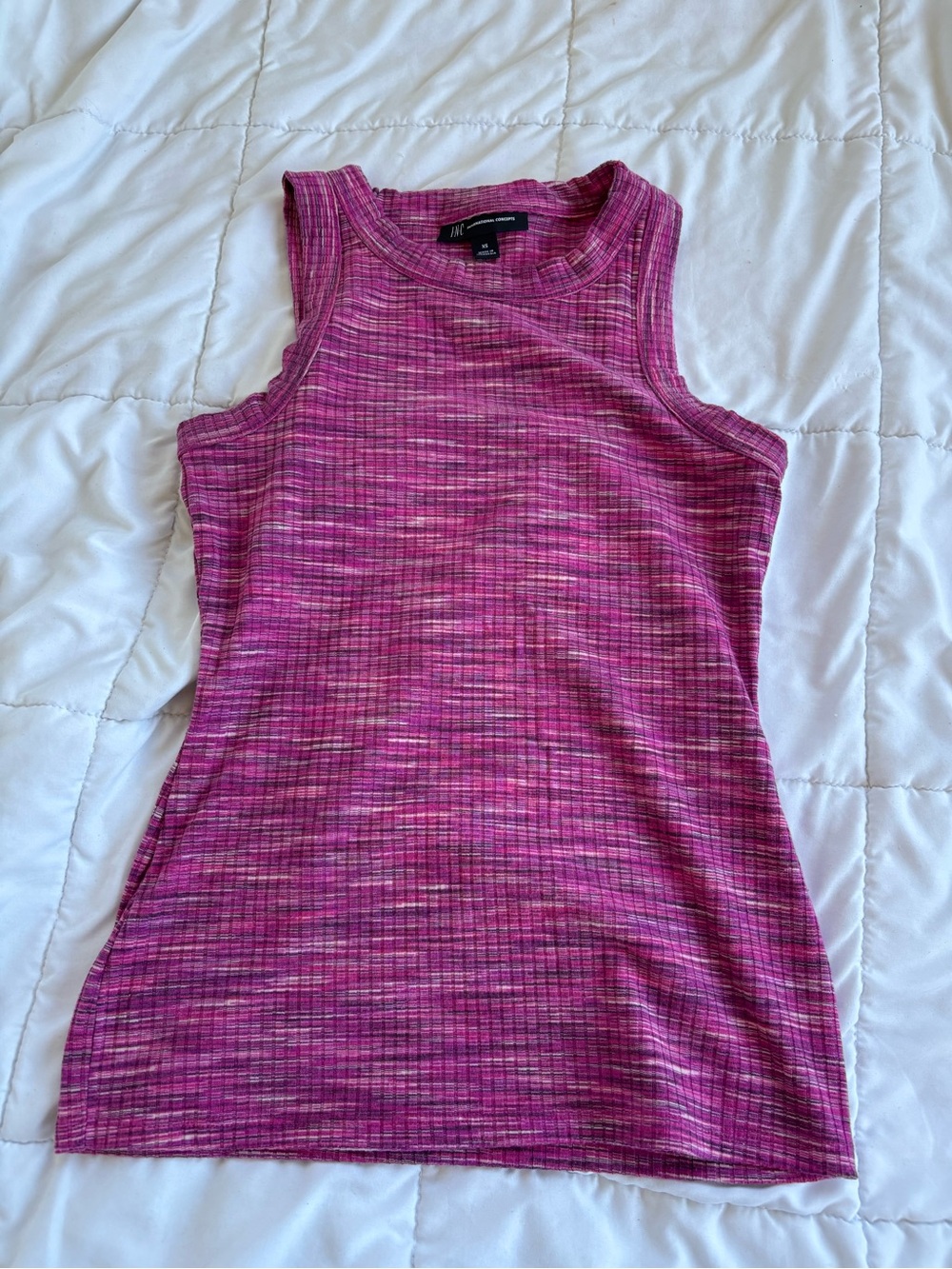 INC International Concepts Space Dye Ribbed High Neck Tank Top Pink Purple XS